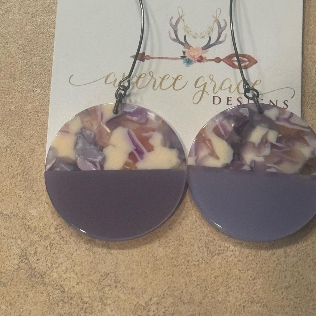 Lavender And Cream Round Circle Earrings. New!